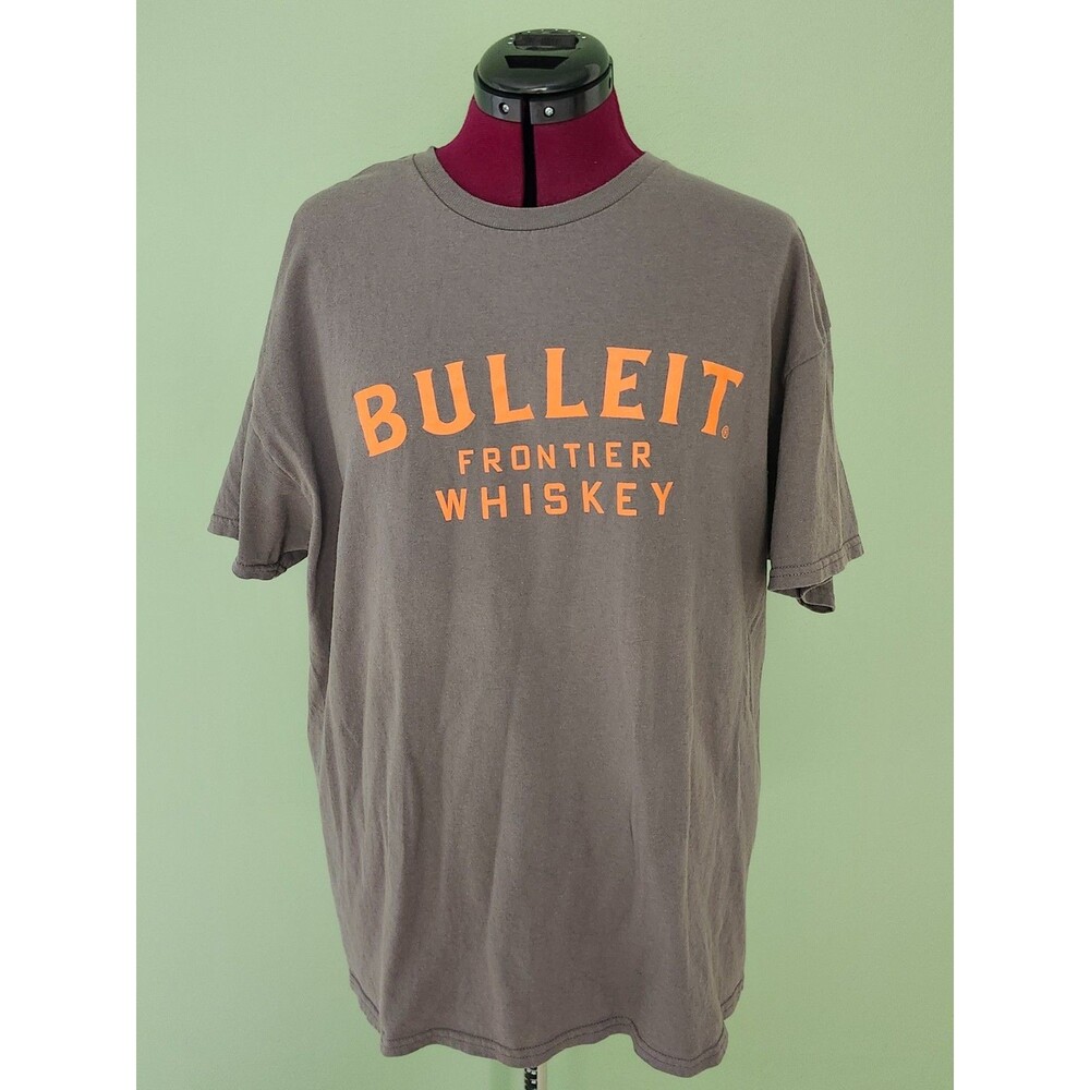Bulleit Frontier Whiskey Tee Shirt T-Shirt Gray Orange Mens Size XL
